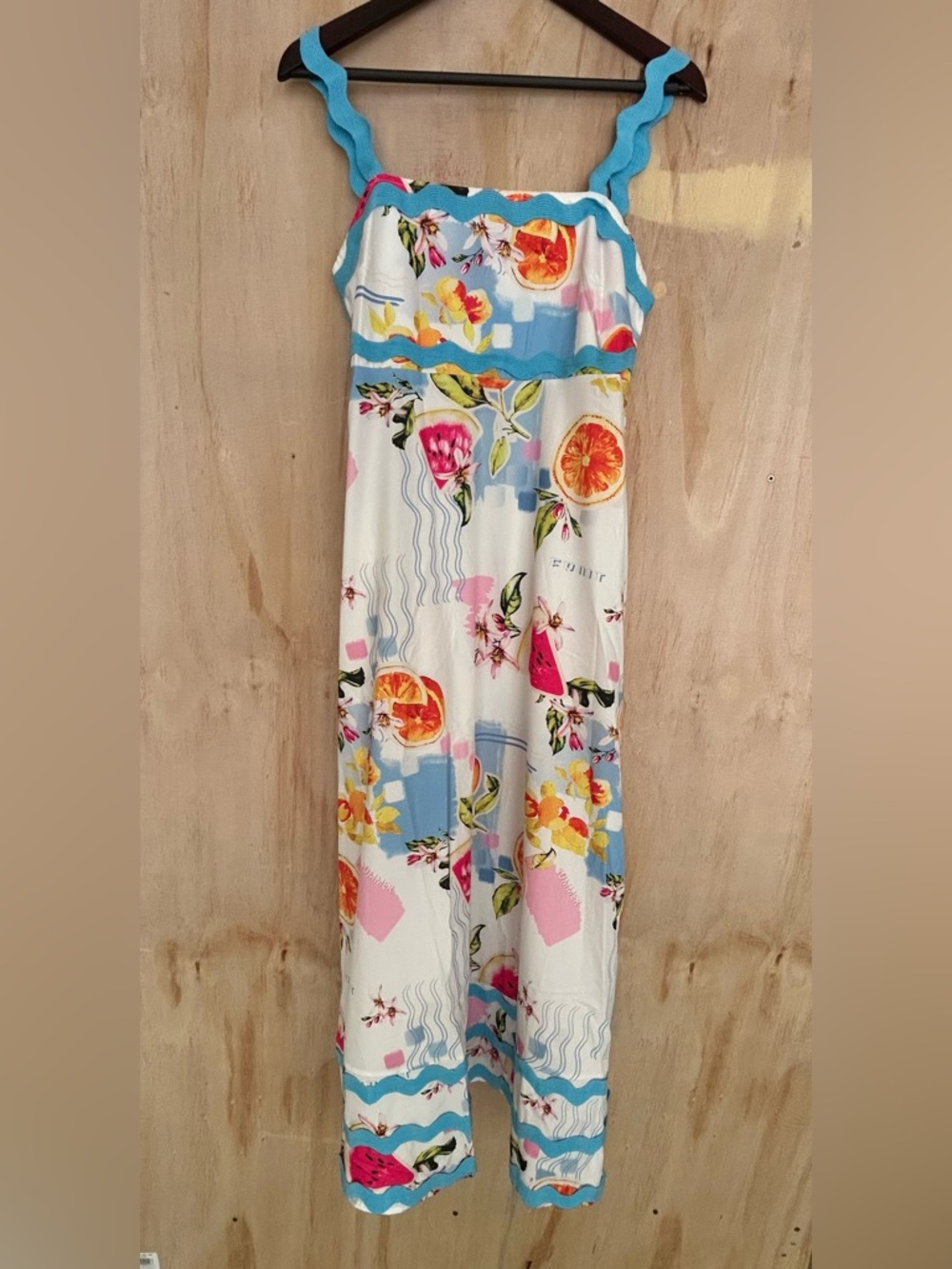 Bright Floral Maxi Dress with Blue Trim